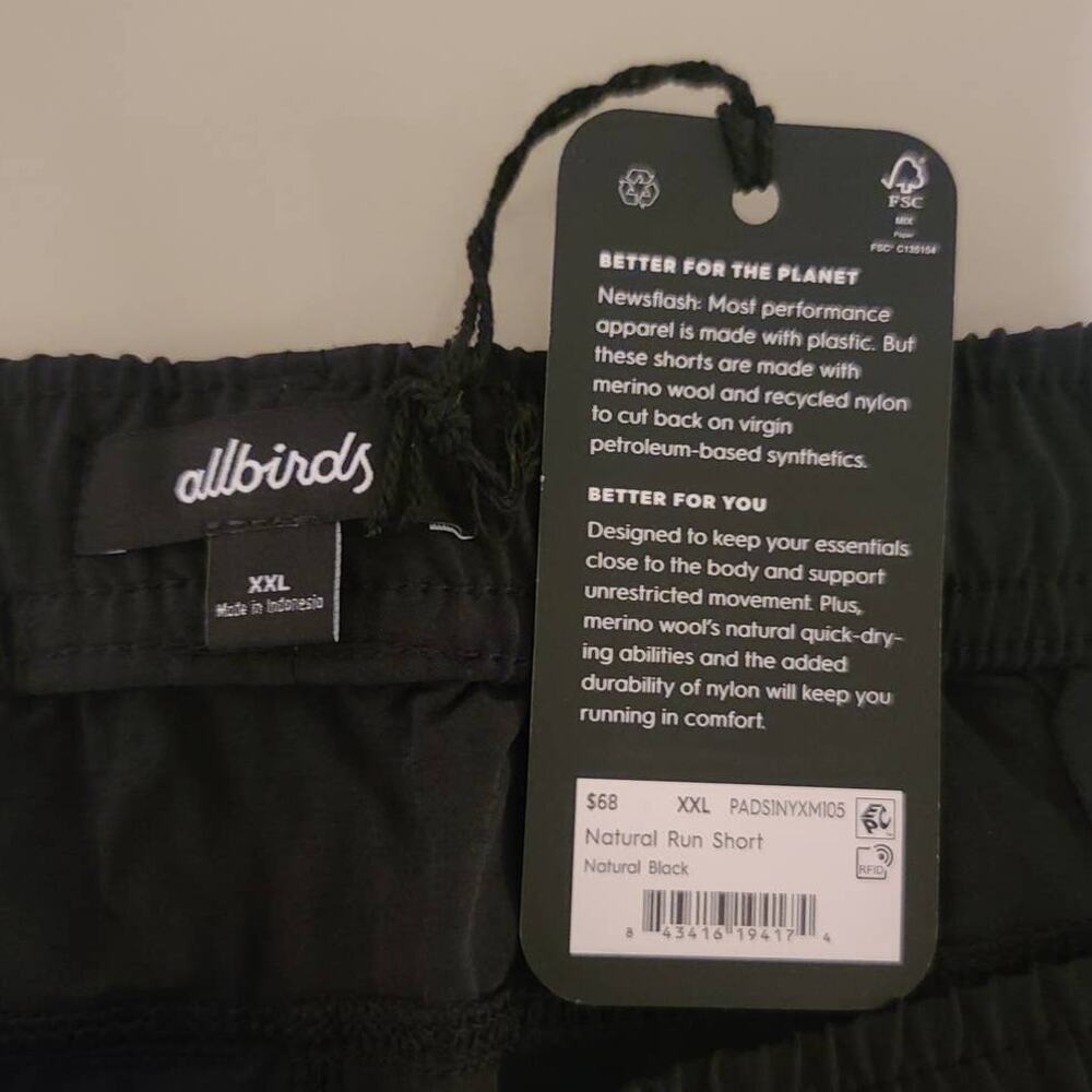 NWT Allbirds natural run shorts - natural black - XXL / 2XL - Picture 4 of 6